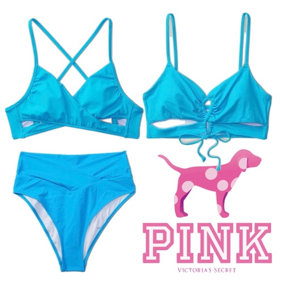 Victoria's Secret PINK Bright Marine Blue Bikini Swim 2 Small Tops Medium Bottom - Picture 1 of 15